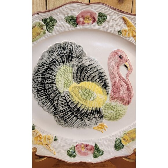 Vintage 1960's California Pottery Hand Painted Turkey Serving Platter - Picture 10 of 11